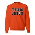 thumbnail image 1 of Wild Bobby Varsity Team Jesus Inspirational/Christian Unisex Crewneck Graphic Sweatshirt, Orange, XX-Large, 1 of 5