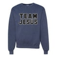 thumbnail image 1 of Wild Bobby Varsity Team Jesus Inspirational/Christian Unisex Crewneck Graphic Sweatshirt, Vintage Heather Navy, Small, 1 of 5