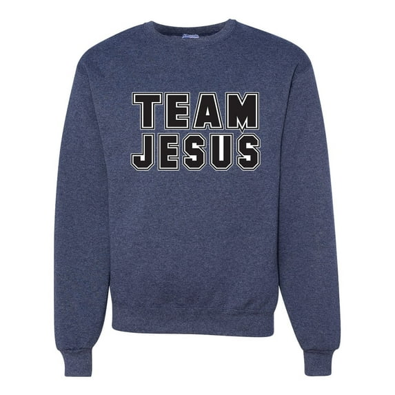 Wild Bobby Varsity Team Jesus Inspirational/Christian Unisex Crewneck Graphic Sweatshirt, Vintage Heather Navy, Small