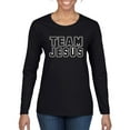 thumbnail image 1 of Wild Bobby Varsity Team Jesus Inspirational/Christian Women Graphic Long Sleeve Tee, Black, Small, 1 of 5