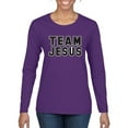 thumbnail image 1 of Wild Bobby Varsity Team Jesus Inspirational/Christian Women Graphic Long Sleeve Tee, Purple, X-Large, 1 of 5
