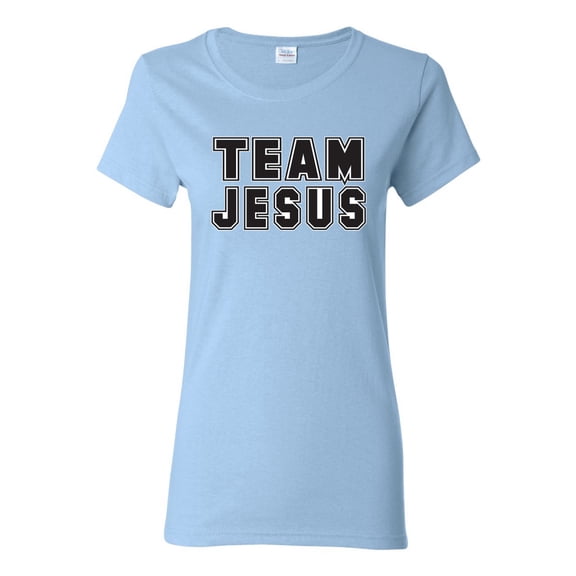 Wild Bobby Varsity Team Jesus Inspirational/Christian Women Graphic Tee, Light Blue, Medium