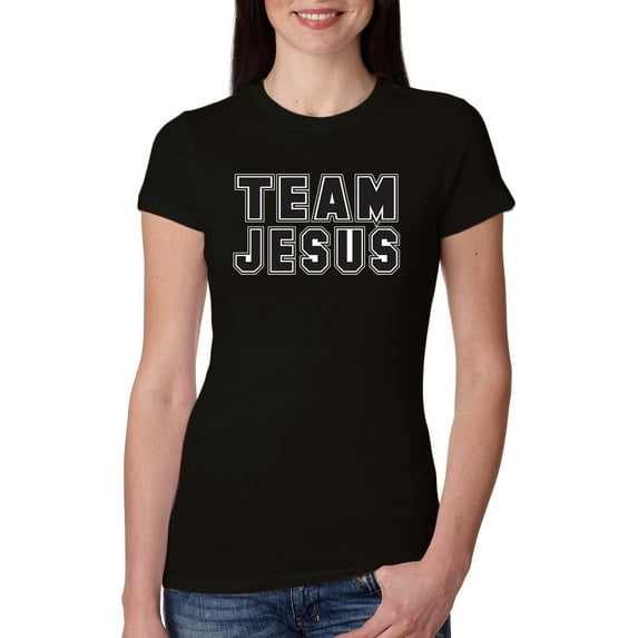 Wild Bobby Varsity Team Jesus Inspirational/Christian Women Slim Fit Junior Tee, Black, Small