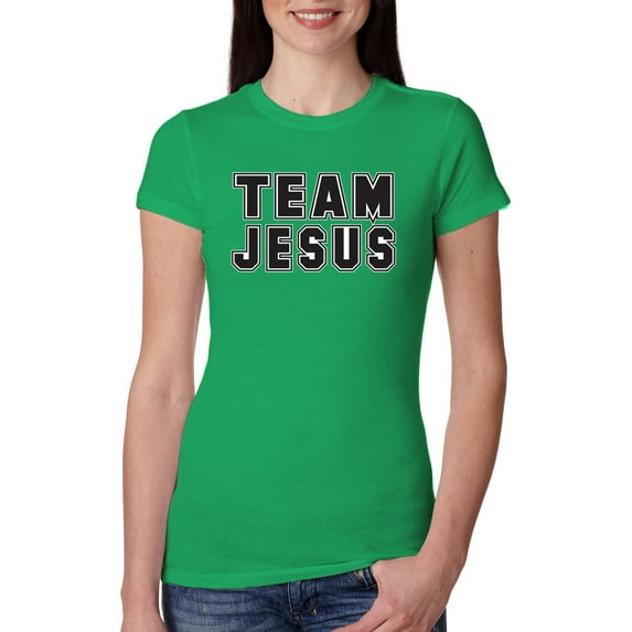 Wild Bobby Varsity Team Jesus Inspirational/Christian Women Slim Fit Junior Tee, Kelly, Small