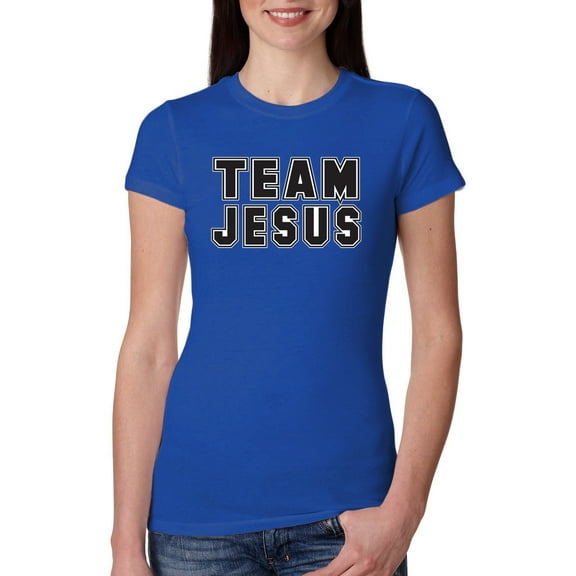 Wild Bobby Varsity Team Jesus Inspirational/Christian Women Slim Fit Junior Tee, Royal, Medium