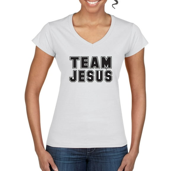 Wild Bobby Varsity Team Jesus Inspirational/Christian Women Standard V-Neck Tee, White, Small