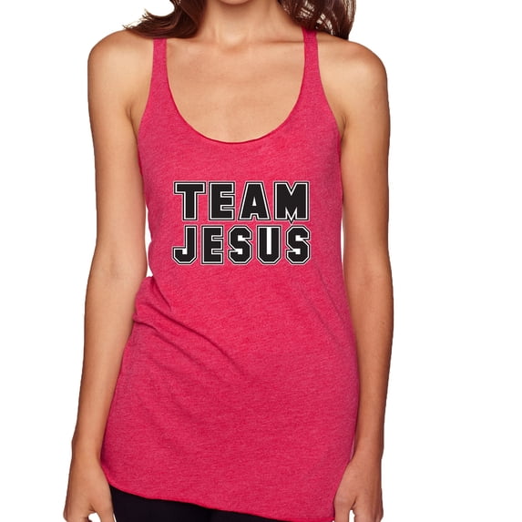 Wild Bobby Varsity Team Jesus Inspirational/Christian Women Tri-Blend Racerback Tank Top, Shocking Pink, Small