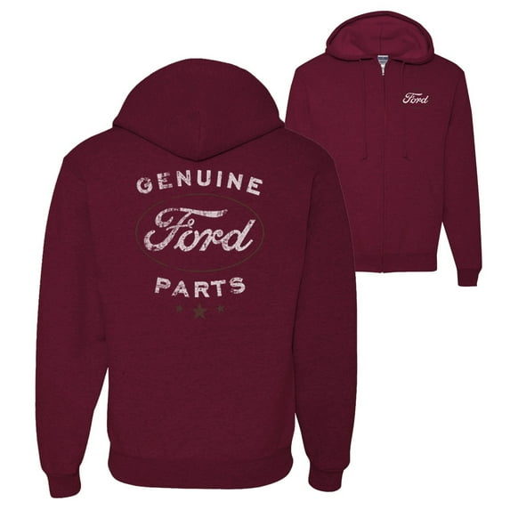 Wild Bobby,Vintage Distressed Genuine Ford Parts Cars and Trucks Front and Back Graphic Zip Up Hoodie Sweatshirt, Maroon, Large