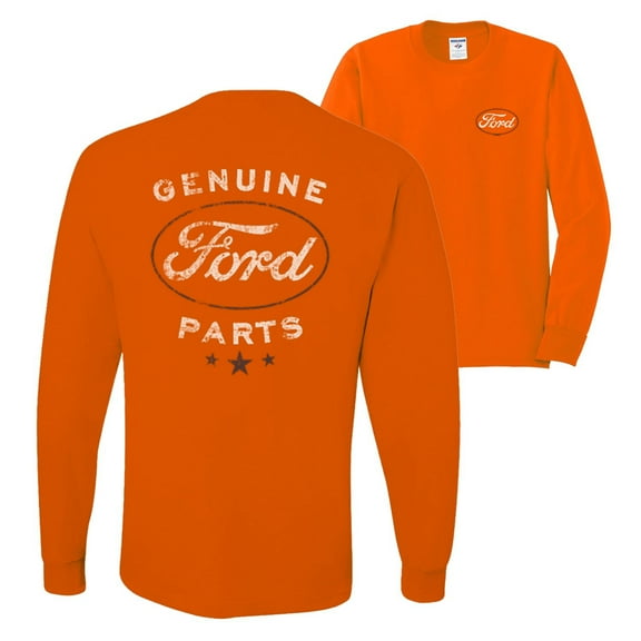 Wild Bobby,Vintage Distressed Genuine Ford Parts Cars and Trucks Front and Back Mens Long Sleeve Shirt, Orange, X-Large