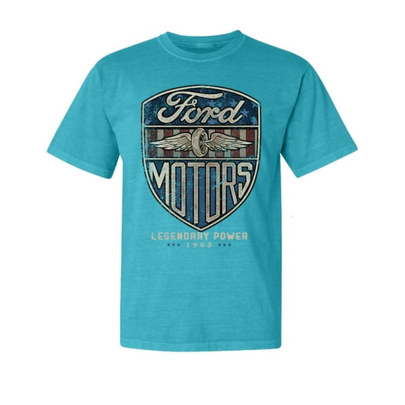 Wild Bobby, Vintage Ford Motors Legendary Power 1983, Cars and Trucks, Garment-Dyed Washed Look Short Sleeve Tees, Blue Lagoon, Small