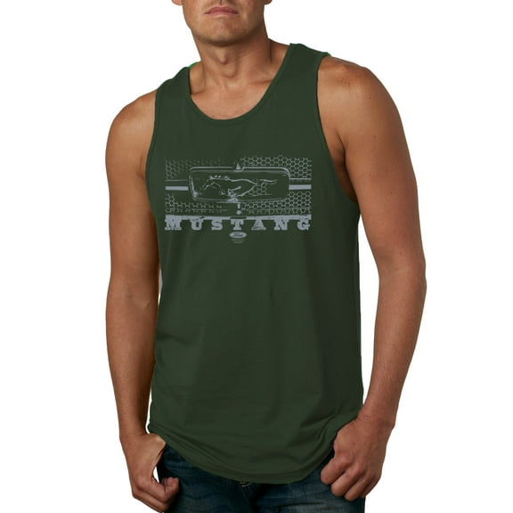 Wild Bobby, Vintage Ford Mustang Silver Honeycomb Grill Distressed, Cars and Trucks, Men Graphic Tank Top, Forest Green, Medium
