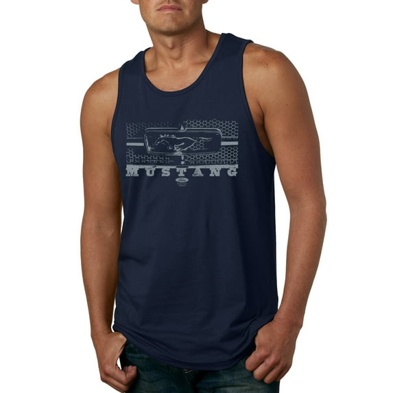 Wild Bobby, Vintage Ford Mustang Silver Honeycomb Grill Distressed, Cars and Trucks, Men Graphic Tank Top, Navy, Medium