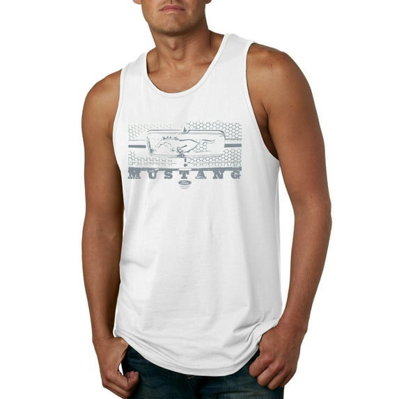 Wild Bobby, Vintage Ford Mustang Silver Honeycomb Grill Distressed, Cars and Trucks, Men Graphic Tank Top, White, Medium