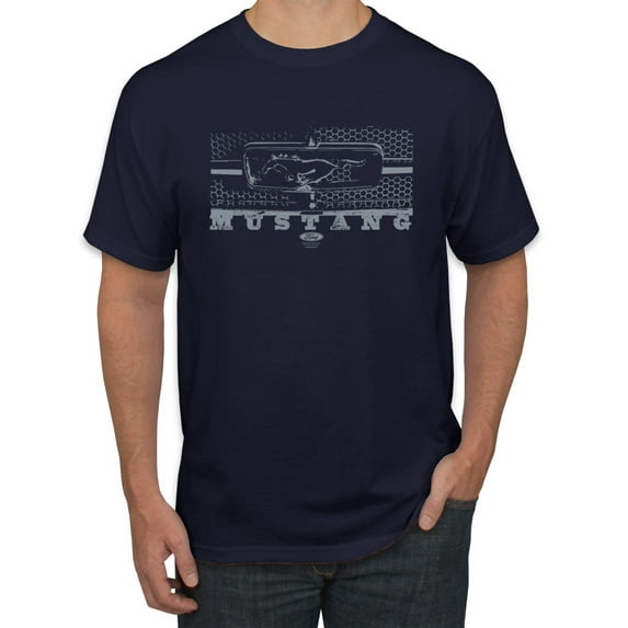 Wild Bobby, Vintage Ford Mustang Silver Honeycomb Grill Distressed, Cars and Trucks, Men Graphic Tee, Navy, Large