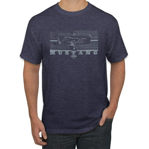 Wild Bobby, Vintage Ford Mustang Silver Honeycomb Grill Distressed, Cars and Trucks, Men Graphic Tee, Vintage Heather Navy, X-Large