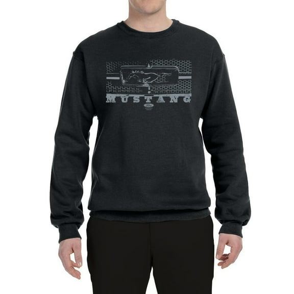 Wild Bobby, Vintage Ford Mustang Silver Honeycomb Grill Distressed, Cars and Trucks, Unisex Crewneck Graphic Sweatshirt, Black, Small