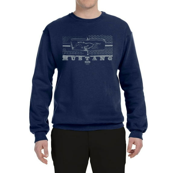 Wild Bobby, Vintage Ford Mustang Silver Honeycomb Grill Distressed, Cars and Trucks, Unisex Crewneck Graphic Sweatshirt, Navy, X-Large