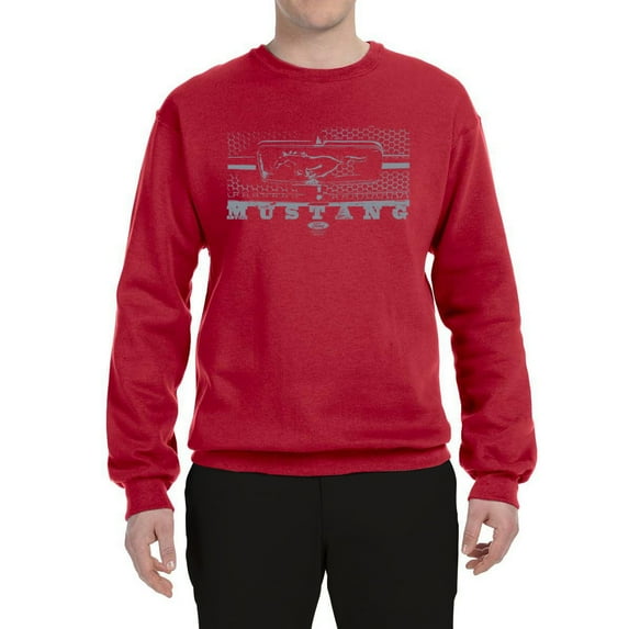 Wild Bobby, Vintage Ford Mustang Silver Honeycomb Grill Distressed, Cars and Trucks, Unisex Crewneck Graphic Sweatshirt, Red, Medium