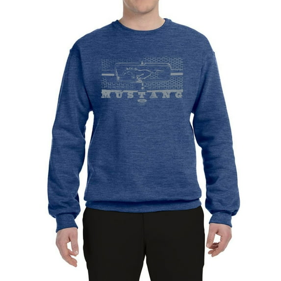 Wild Bobby, Vintage Ford Mustang Silver Honeycomb Grill Distressed, Cars and Trucks, Unisex Crewneck Graphic Sweatshirt, Vintage Heather Blue, Medium