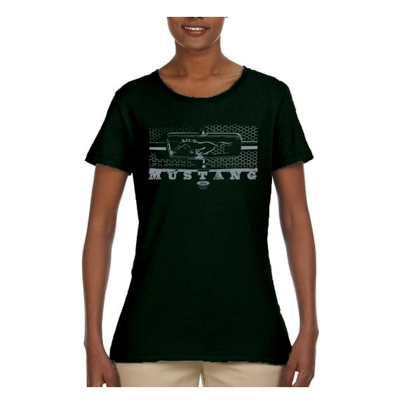 Wild Bobby, Vintage Ford Mustang Silver Honeycomb Grill Distressed, Cars and Trucks, Women Graphic Tee, Forest Green, Small