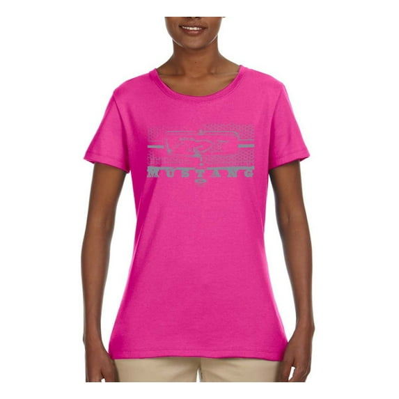Wild Bobby, Vintage Ford Mustang Silver Honeycomb Grill Distressed, Cars and Trucks, Women Graphic Tee, Fuschia, X-Large