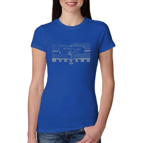 Wild Bobby, Vintage Ford Mustang Silver Honeycomb Grill Distressed, Cars and Trucks, Women Slim Fit Junior Tee, Royal, XX-Large
