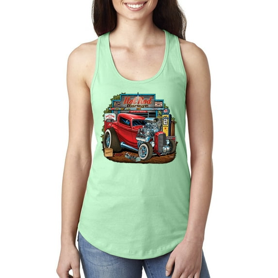 Wild Bobby, Vintage Hot Rod Old Garage Cars and Trucks Ladies Racerback Tank Top, Mint, Medium