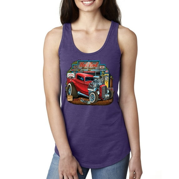 Wild Bobby, Vintage Hot Rod Old Garage Cars and Trucks Ladies Racerback Tank Top, Purple Rush, Small