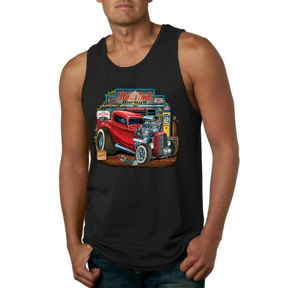 Wild Bobby, Vintage Hot Rod Old Garage Cars and Trucks Mens Graphic Tank Top, Black, Small
