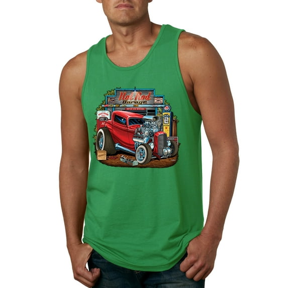 Wild Bobby, Vintage Hot Rod Old Garage Cars and Trucks Mens Graphic Tank Top, Kelly, Medium
