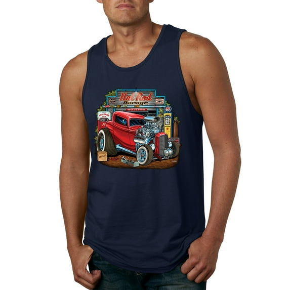 Wild Bobby, Vintage Hot Rod Old Garage Cars and Trucks Mens Graphic Tank Top, Navy, X-Large