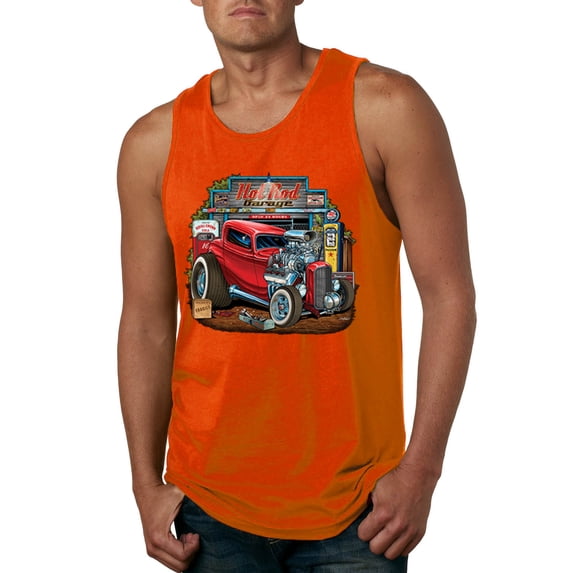 Wild Bobby, Vintage Hot Rod Old Garage Cars and Trucks Mens Graphic Tank Top, Orange, Medium