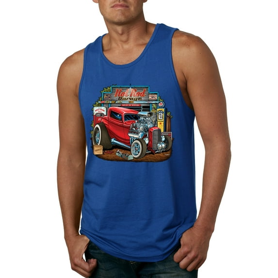 Wild Bobby, Vintage Hot Rod Old Garage Cars and Trucks Mens Graphic Tank Top, Royal, 3XL