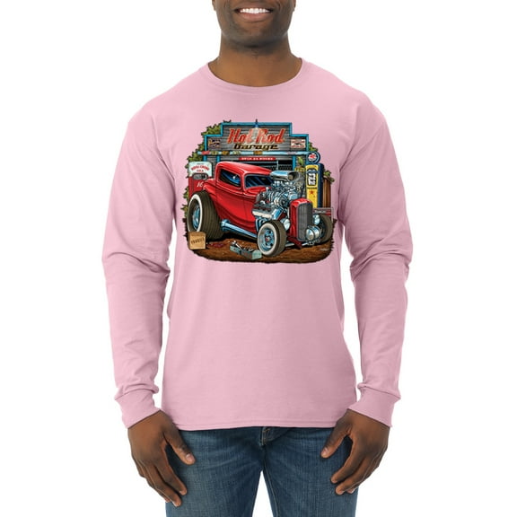 Wild Bobby, Vintage Hot Rod Old Garage Cars and Trucks Mens Long Sleeve Shirt, Light Pink, Small
