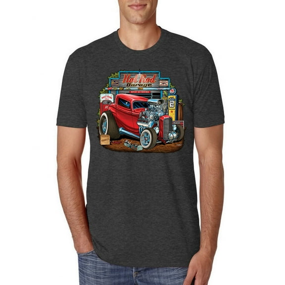 Wild Bobby, Vintage Hot Rod Old Garage Cars and Trucks Mens Premium Tri Blend T-Shirt, Vintage Black, Large