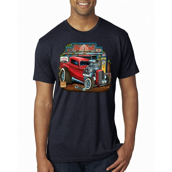 Wild Bobby, Vintage Hot Rod Old Garage Cars and Trucks Mens Premium Tri Blend T-Shirt, Vintage Navy, Small