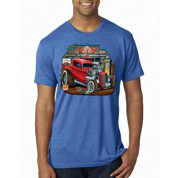 Wild Bobby, Vintage Hot Rod Old Garage Cars and Trucks Mens Premium Tri Blend T-Shirt, Vintage Royal, Large