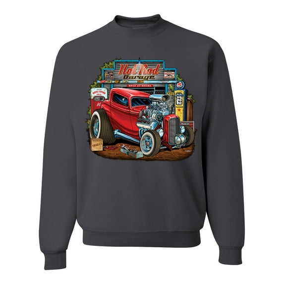 Wild Bobby, Vintage Hot Rod Old Garage Cars and Trucks Unisex Crewneck Graphic Sweatshirt, Charcoal, X-Large