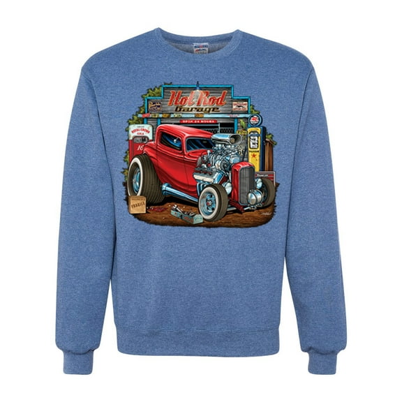 Wild Bobby, Vintage Hot Rod Old Garage Cars and Trucks Unisex Crewneck Graphic Sweatshirt, Vintage Heather Blue, 2XL