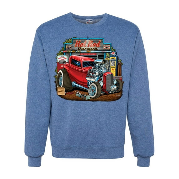 Wild Bobby, Vintage Hot Rod Old Garage Cars and Trucks Unisex Crewneck Graphic Sweatshirt, Vintage Heather Blue, 2XL