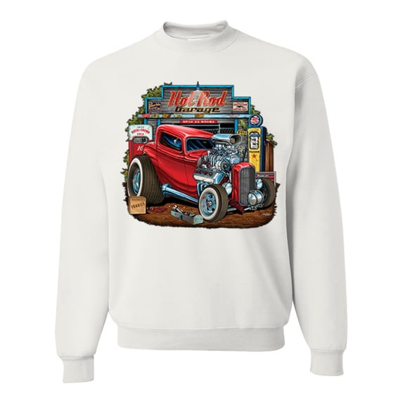Wild Bobby, Vintage Hot Rod Old Garage Cars and Trucks Unisex Crewneck Graphic Sweatshirt, White, Large