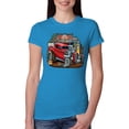 thumbnail image 1 of Vintage Hot Rod Old Garage Cars and Trucks Womens Slim Fit Junior Tee, Turquoise, Large, 1 of 3