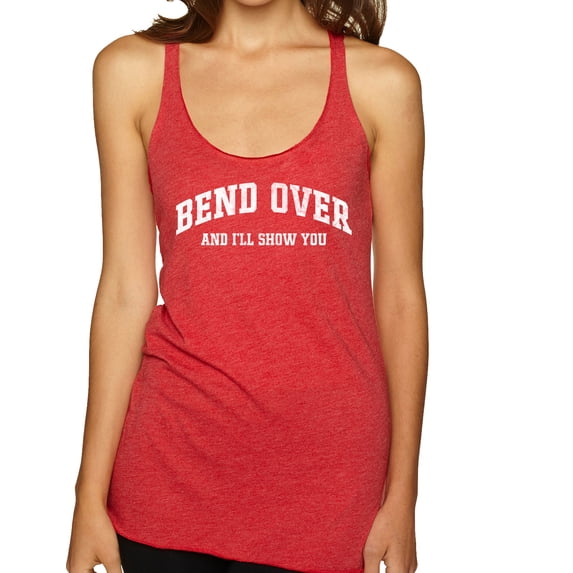 Wild Bobby Vintage Movie Quote Bend Over And I'll Show You Women Tri-Blend Racerback Tank Top, Vintage Red, Large