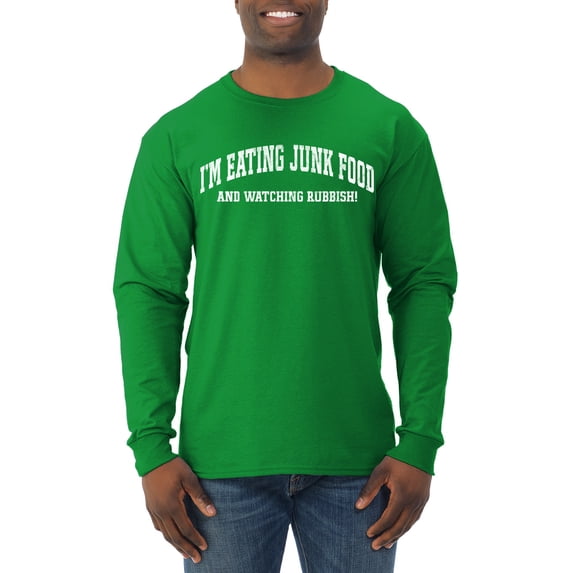 Wild Bobby Vintage Movie Quote Eating Junk Food And Watching Rubbish Men Long Sleeve Shirt, Kelly, X-Large