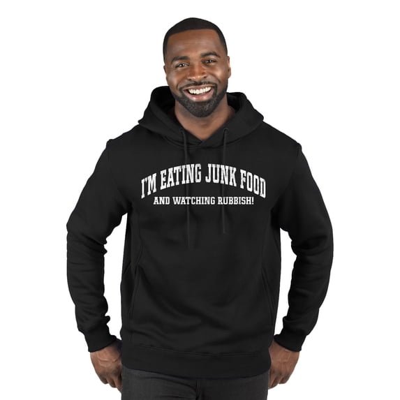 Wild Bobby Vintage Movie Quote Eating Junk Food And Watching Rubbish Premium Graphic Hoodie Sweatshirt, Black, Small