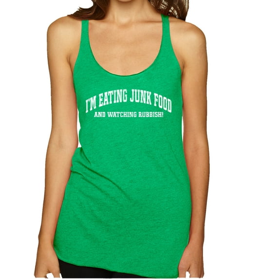 Wild Bobby Vintage Movie Quote Eating Junk Food And Watching Rubbish Women Tri-Blend Racerback Tank Top, Envy, Large