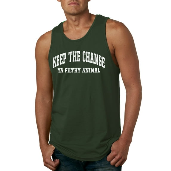Wild Bobby Vintage Movie Quote Keep The Change Filthy Animal Men Tank Top, Forest Green, XX-Large