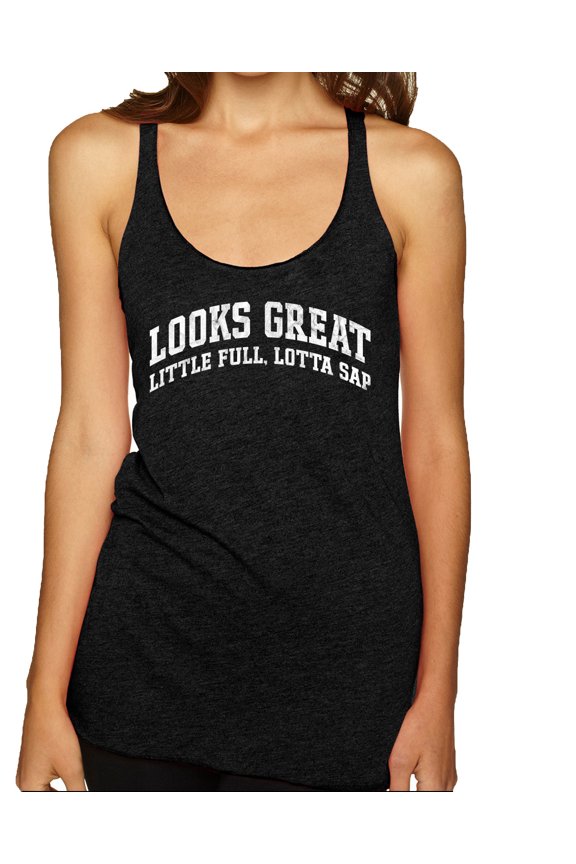 Vintage Movie Quote Looks Great Little Full Lotta Sap Women Tri-Blend Racerback Tank Top, Vintage Black, Small