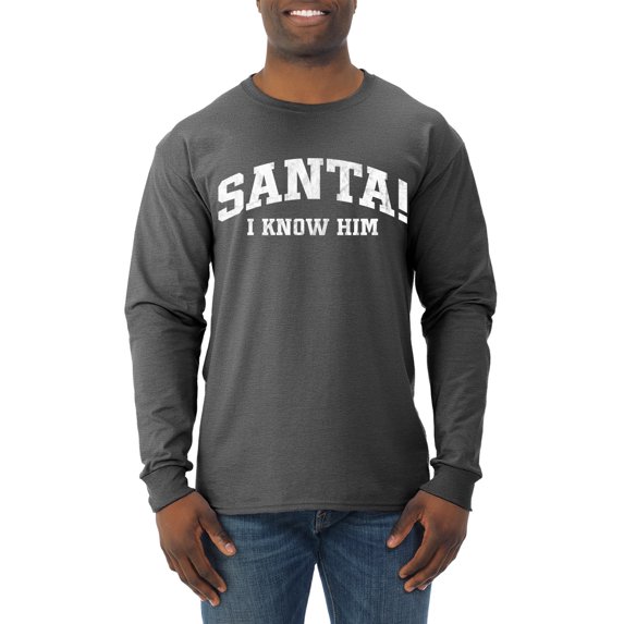 Wild Bobby Vintage Movie Quote Santa! I Know Him Men Long Sleeve Shirt, Heather Black, XX-Large