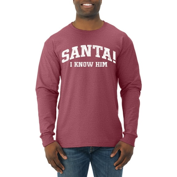 Wild Bobby Vintage Movie Quote Santa! I Know Him Men Long Sleeve Shirt, Vintage Heather Red, X-Large
